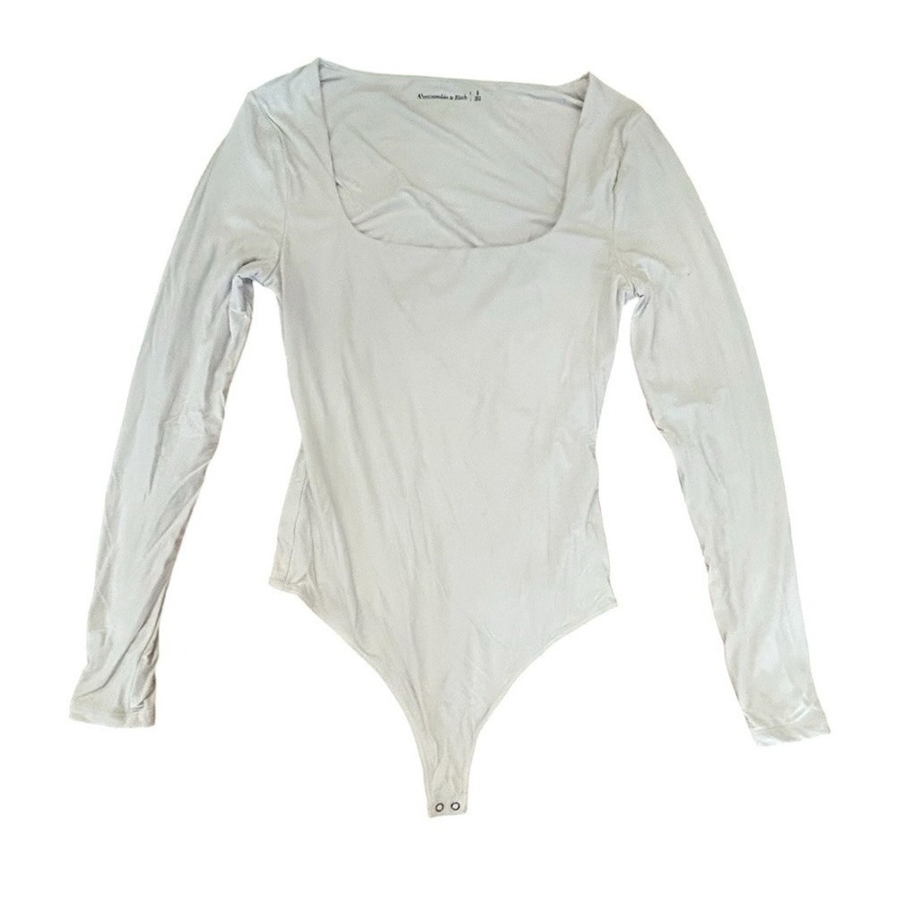 Abercrombie & Fitch White Long Sleeve Bodysuit SZ Small Scoop Neck Stretch